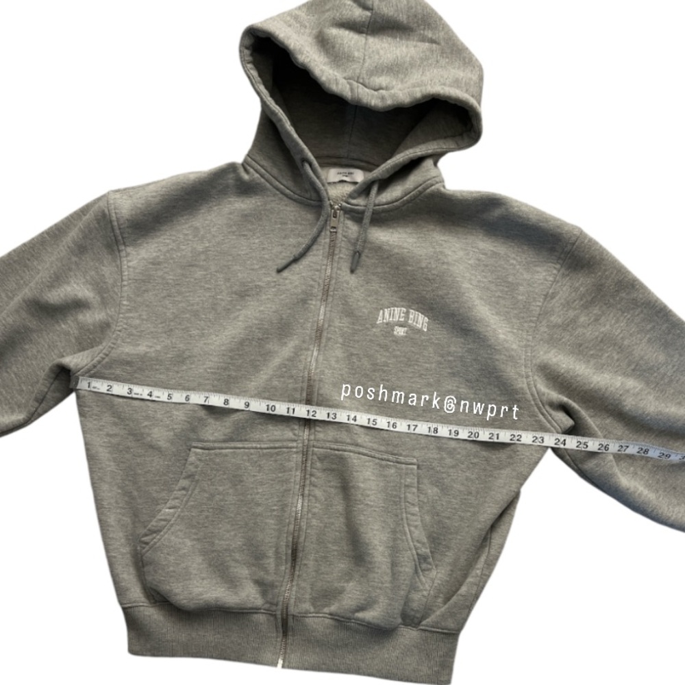 Anine Bing ㋡ Zane Hoodie Zip Up Sweatshirt Jacket Heather Grey White XXS XS - Picture 12 of 14